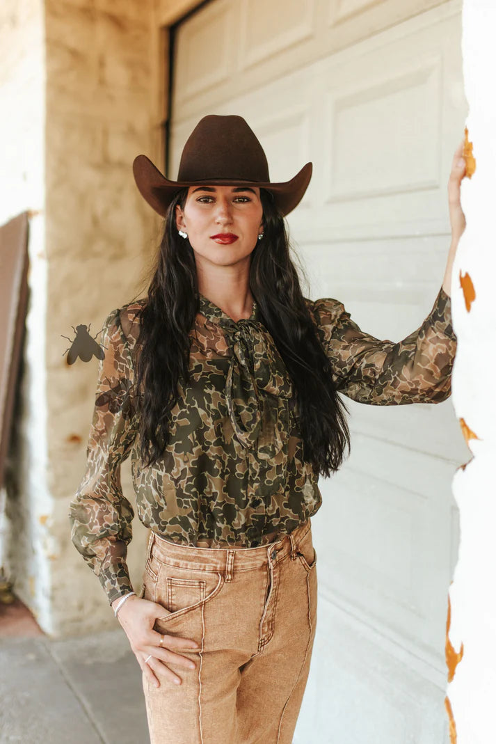 Bow Up Camo Blouse