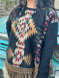 Black Aztec Fringe Sweater