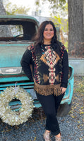 Black Aztec Fringe Sweater