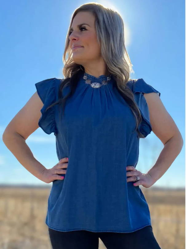 Denim Flutter Sleeve